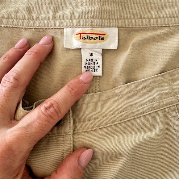 Talbots 100% Cotton Button-Front Skirt Beige Khaki Size 16 – Classic A-Line Midi - Picture 3 of 3